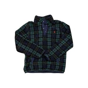 Polo Ralph Lauren Blue and Green plaid sherpa quarter zip
